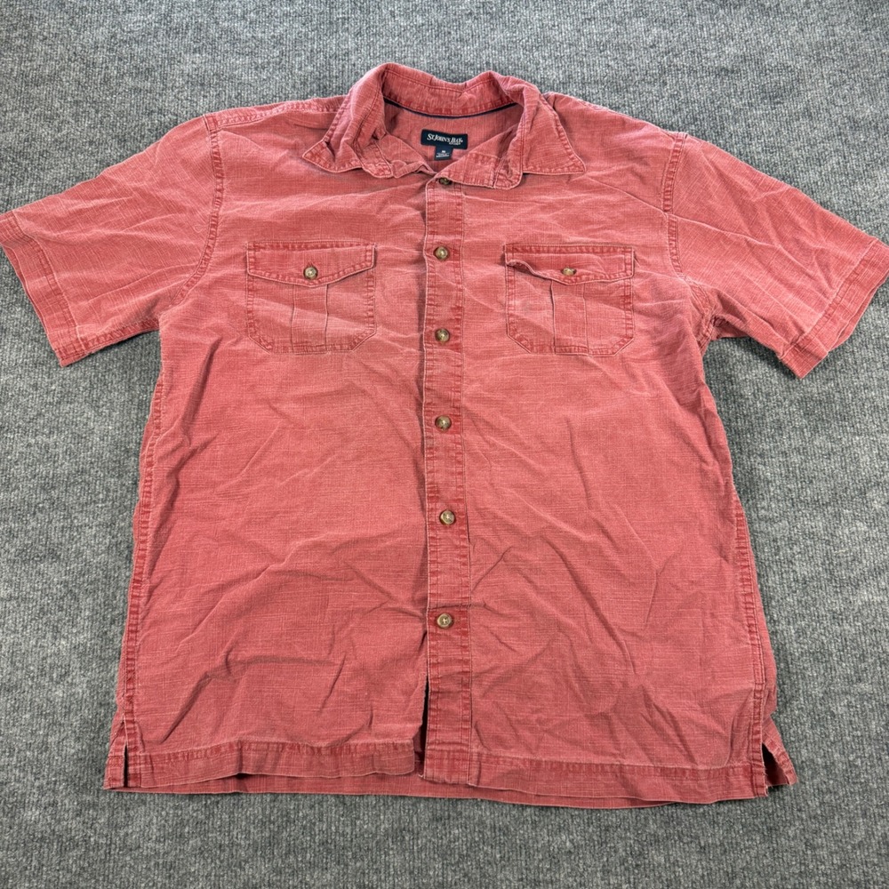 St. Johns Bay Short Sleeve Button Down 100% Cotton Red Shirt Size M Gorpcore
